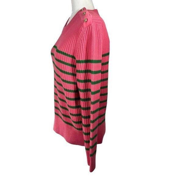 Gant NWT Women's Pink Green Striped Rib Knit Long Sleeve Pullover Sweater Medium - Picture 6 of 14